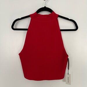 Aritzia Babaton Scuplt Knit Mockneck Halter Crop Tank Top Red Size L